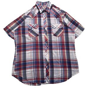 Vintage Stagecoach Western Pearl Snap Button T Shirt Plaid Mens XL